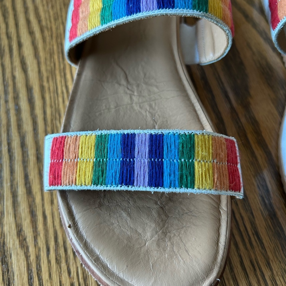 Soludos Women’s Multicolor Rainbow Embroidered and Leather Strap Sandals Size 10 - Picture 4 of 8